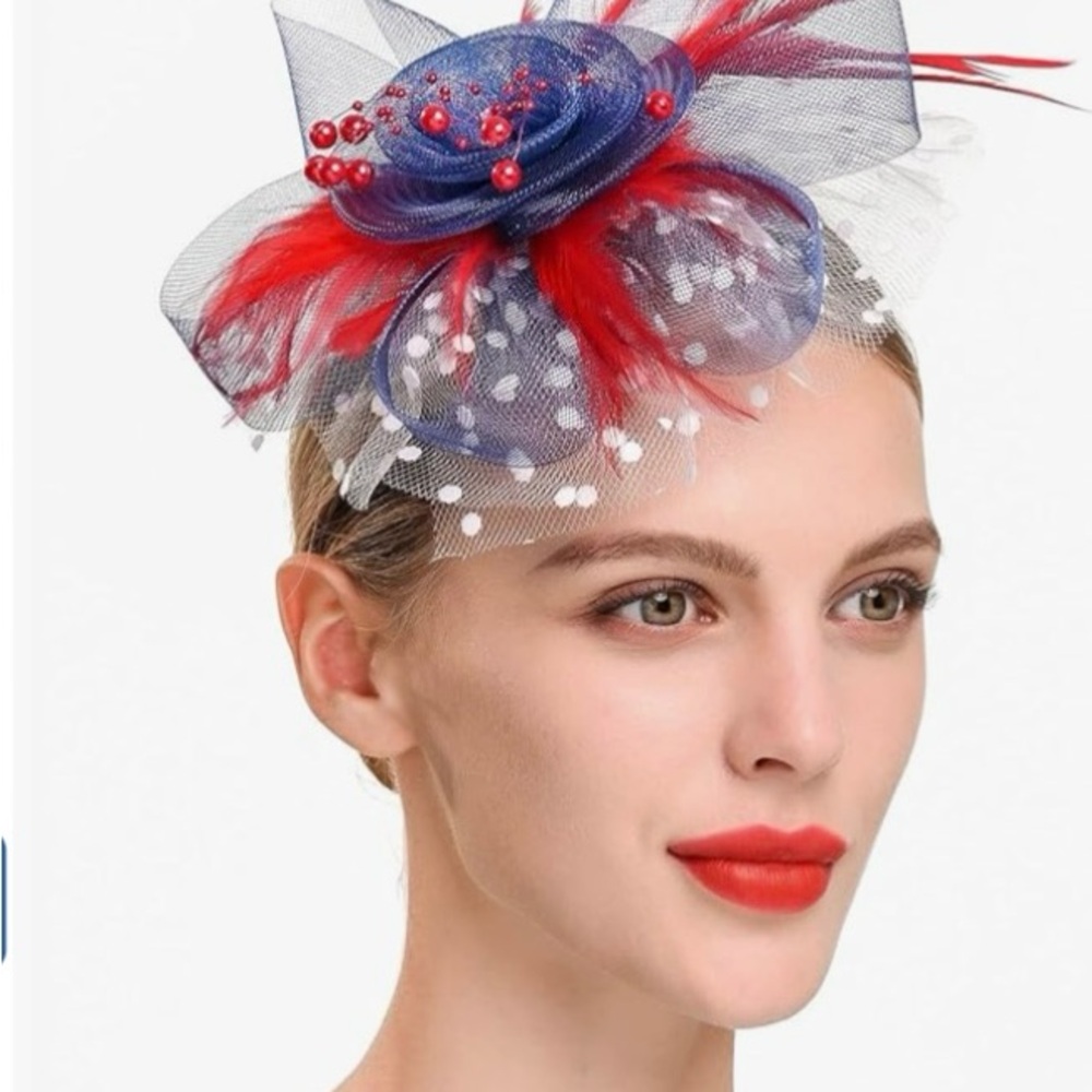 Red, White and Blue Fascinator Hat For Kentucky derby, Tea Parties